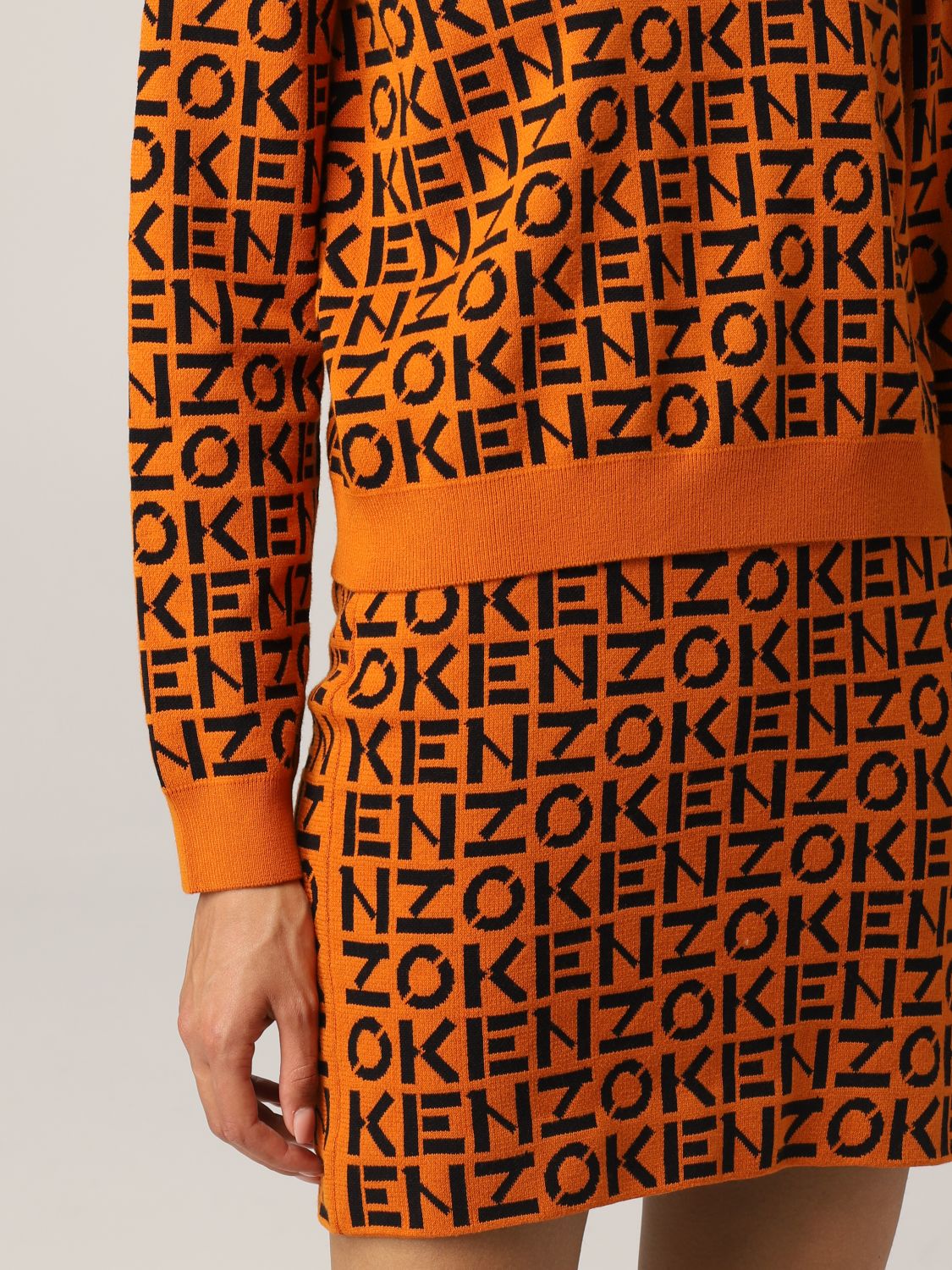 KENZO: knit sweatshirt with all over logo | Sweater Kenzo Women Orange | Sweater  Kenzo FB62PU6363SC GIGLIO.COM