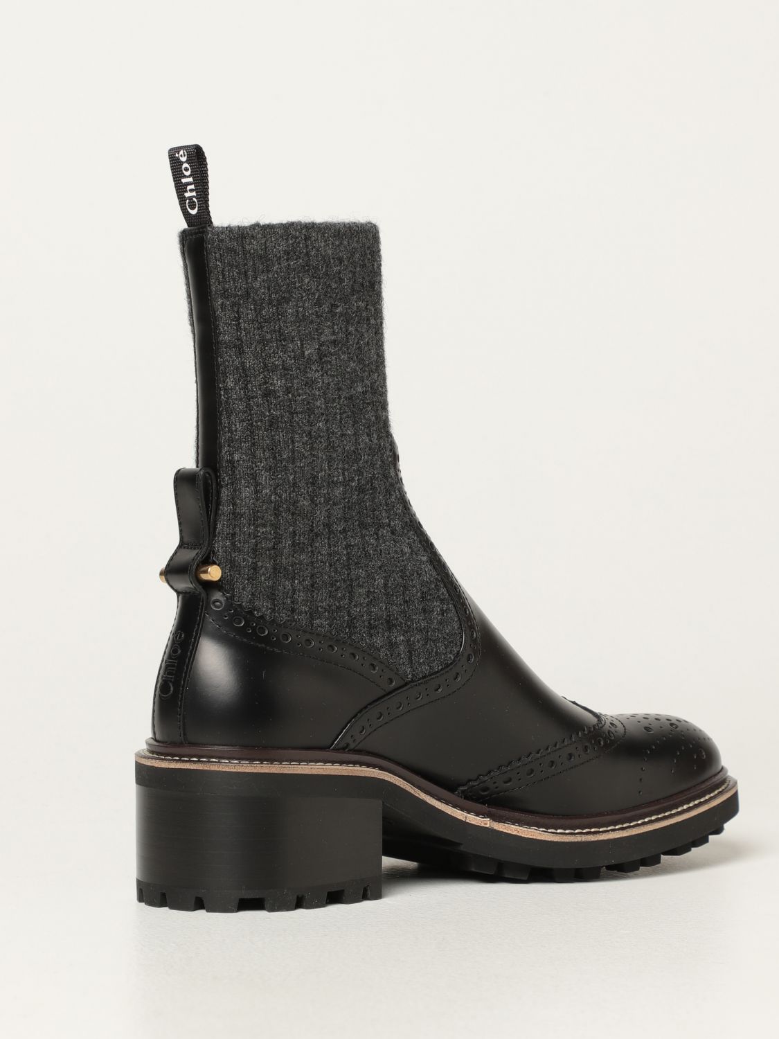 Flat booties Chloé: Chloé ankle boot in leather and knit black 3