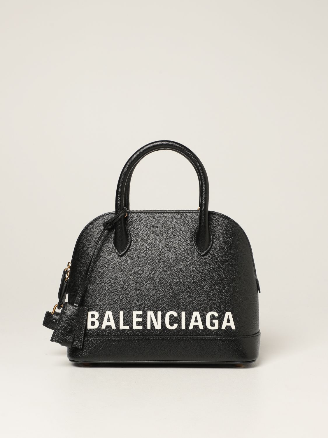 BALENCIAGA: Ville S bag in grained leather with logo - Black ...