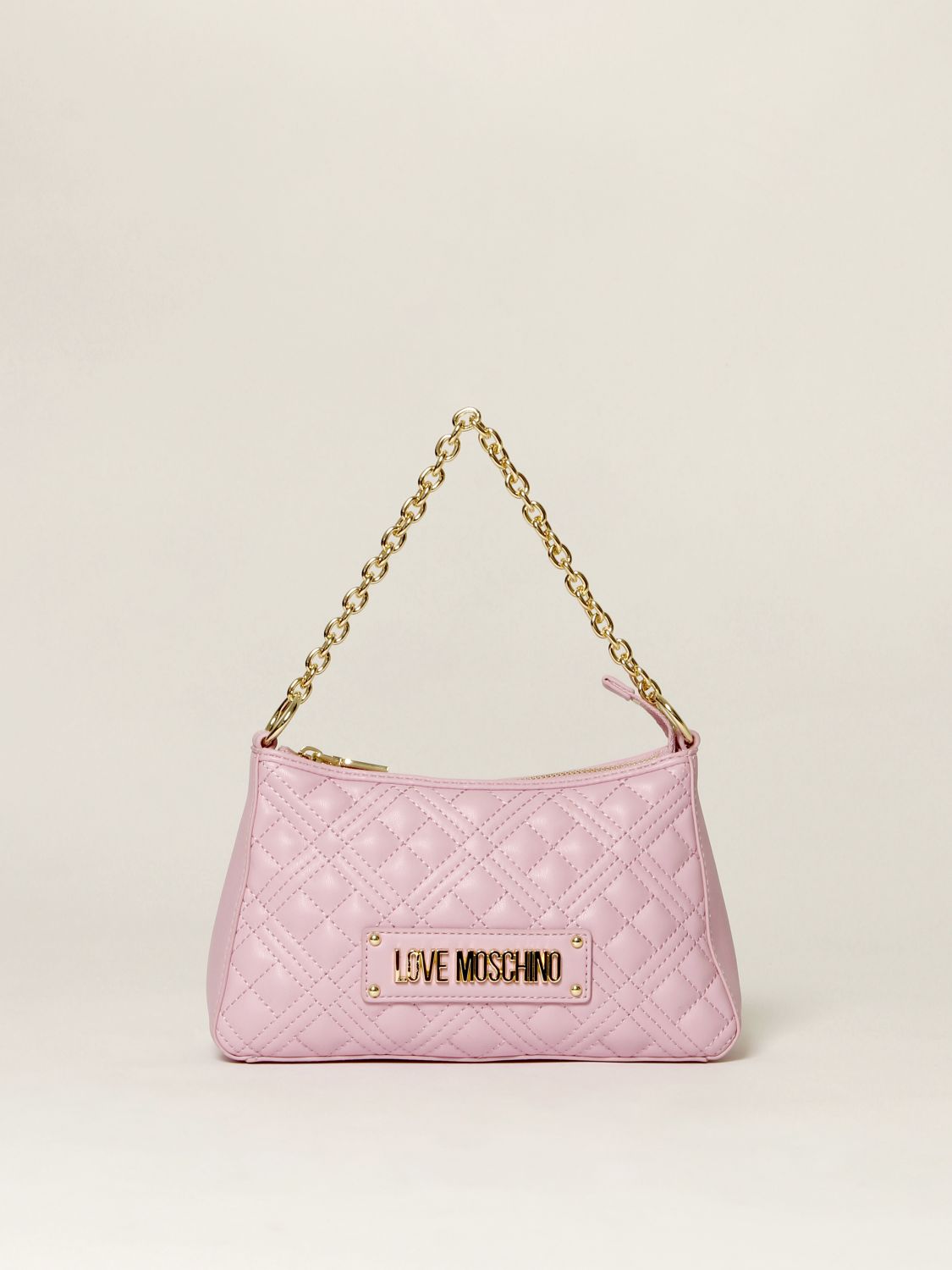 Moschino Drawstring Logo Shoulder Bag Pink Leather ref.869081