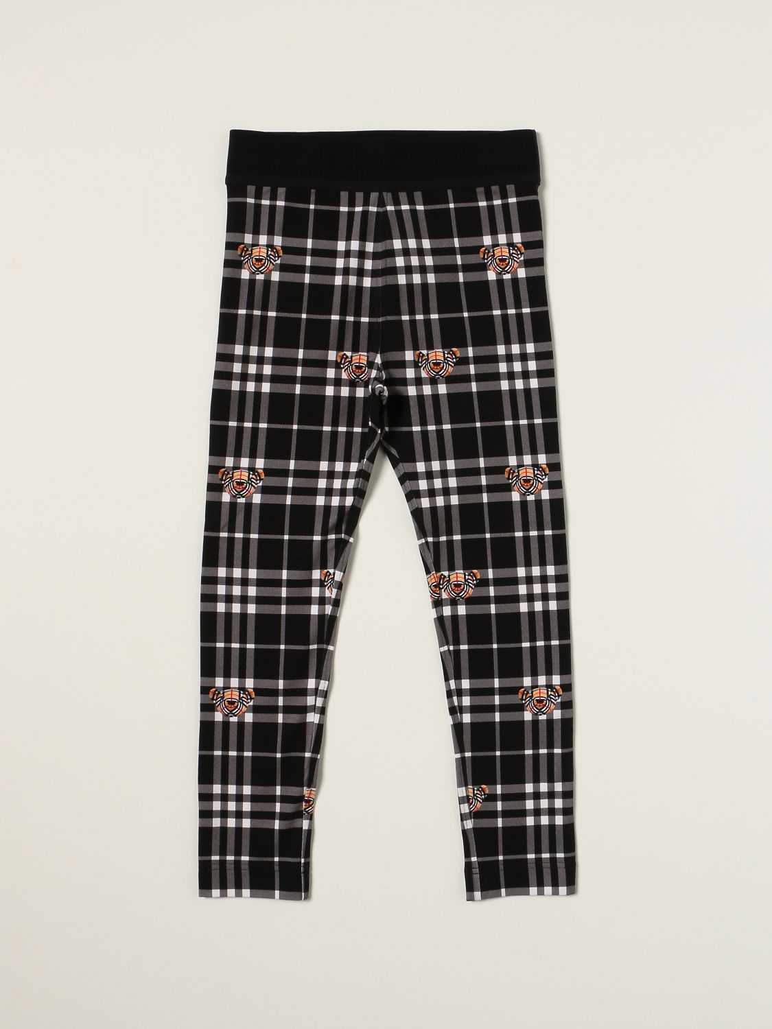 BURBERRY: leggings in stretch cotton with tartan motif and Thomas bears -  Black | Burberry pants 8041276 online on 