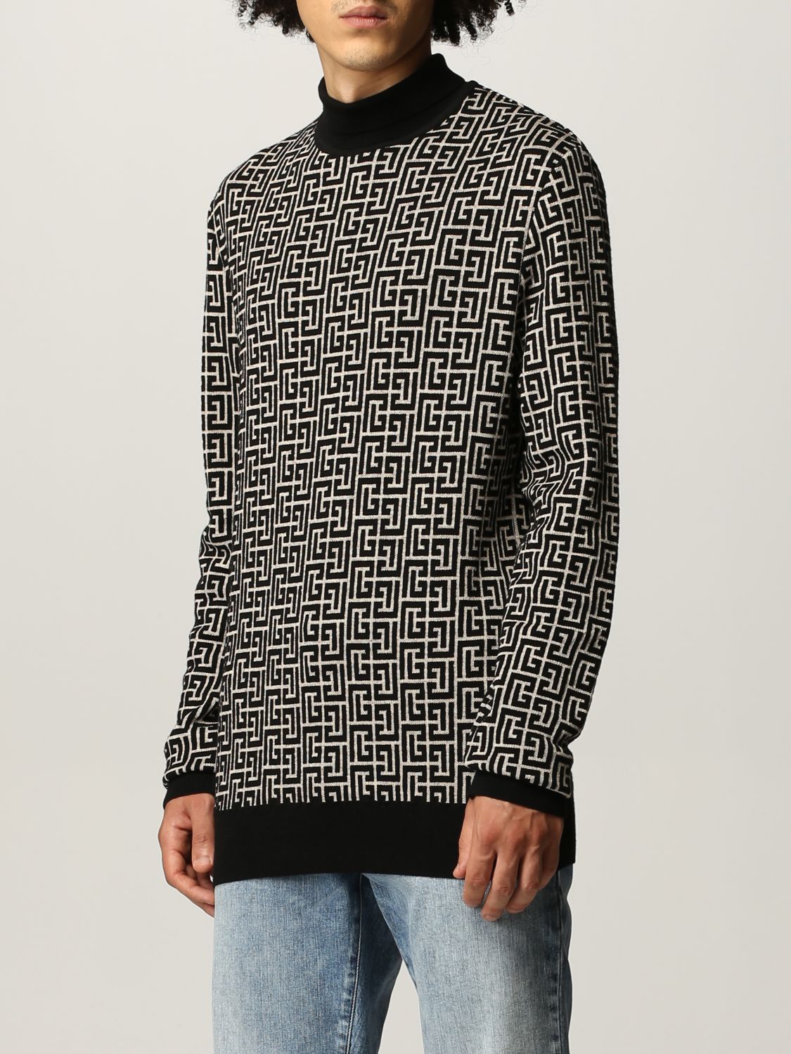 Balmain cotton sweater with all-over monogram