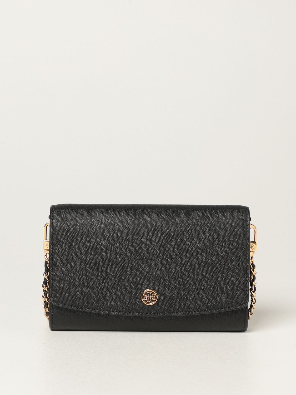 TORY BURCH: Robinson chain wallet bag in saffiano leather - Black | Tory  Burch wallet 54277 online on 