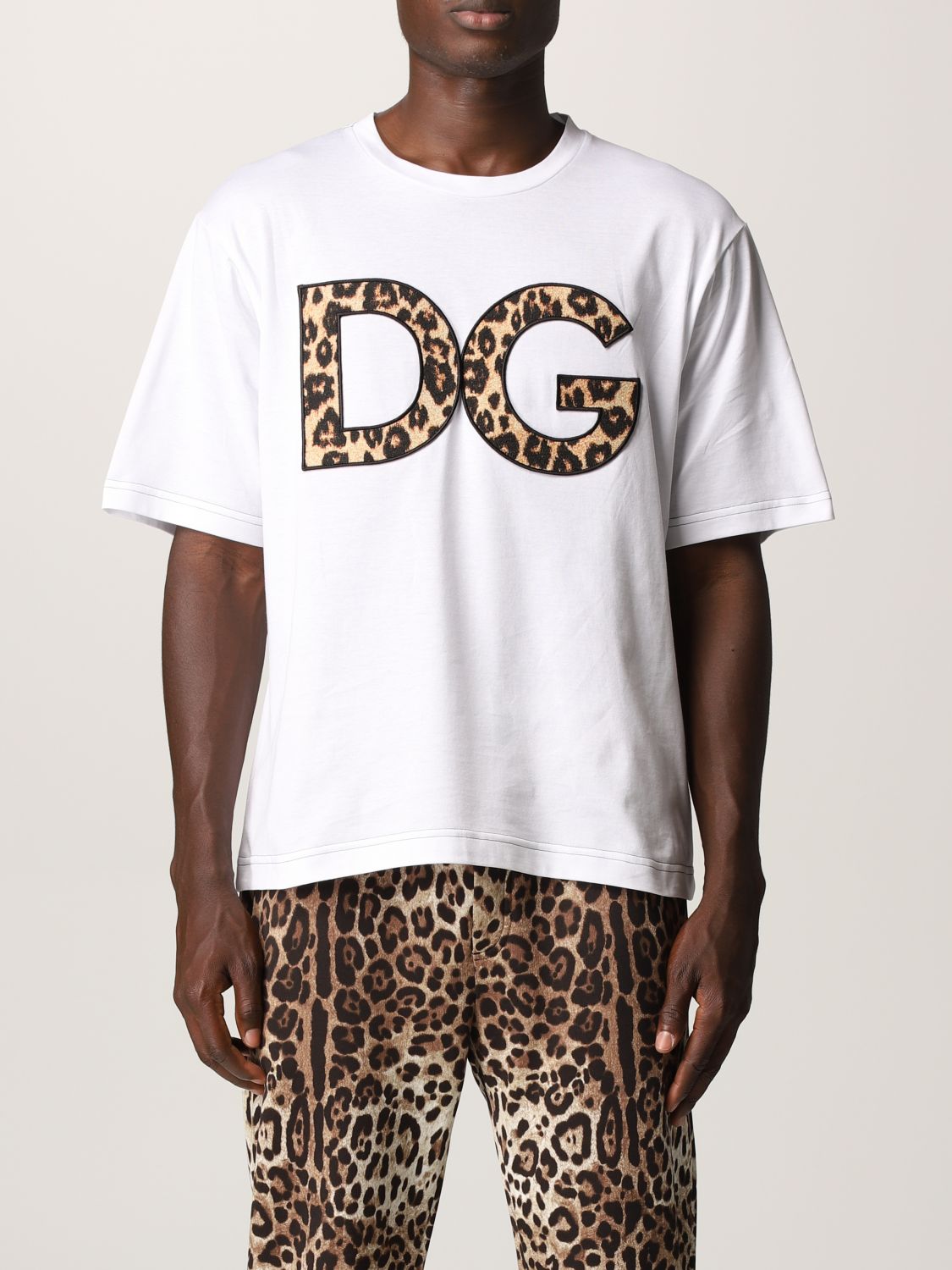Dolce & Gabbana cotton T-shirt with animal print DG logo