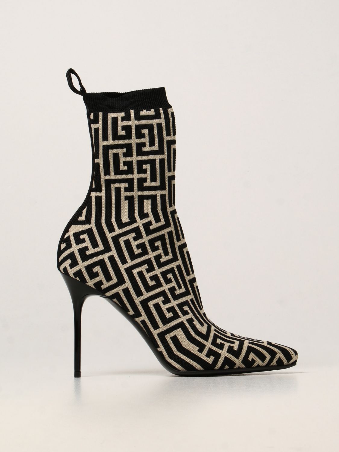 BALMAIN: Skye ankle boots in monogram knit | Heeled Booties Balmain ...