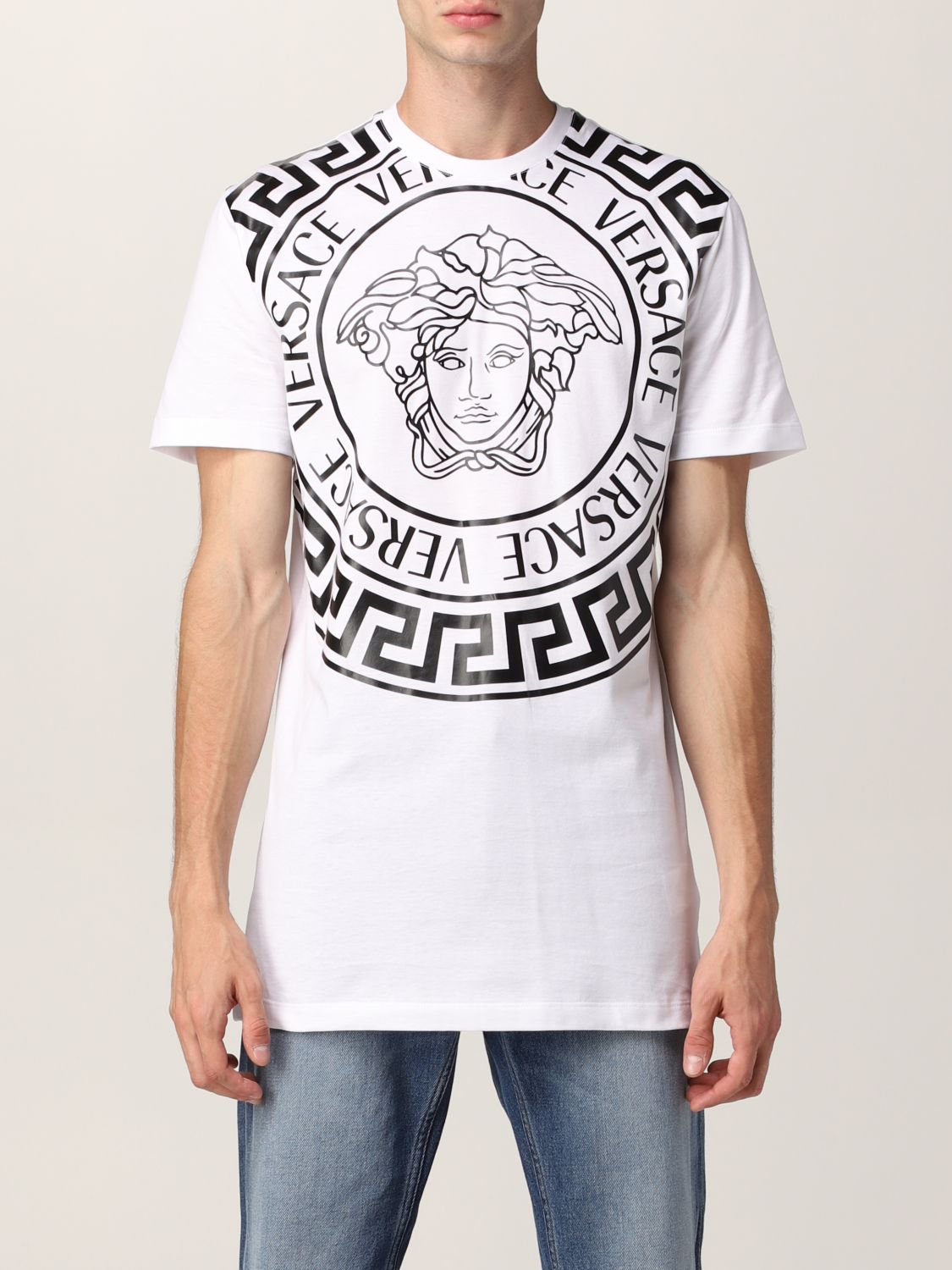 Kauwgom doel Tijd VERSACE: cotton t-shirt with logo - White | Versace t-shirt 10008491A00614  online on GIGLIO.COM