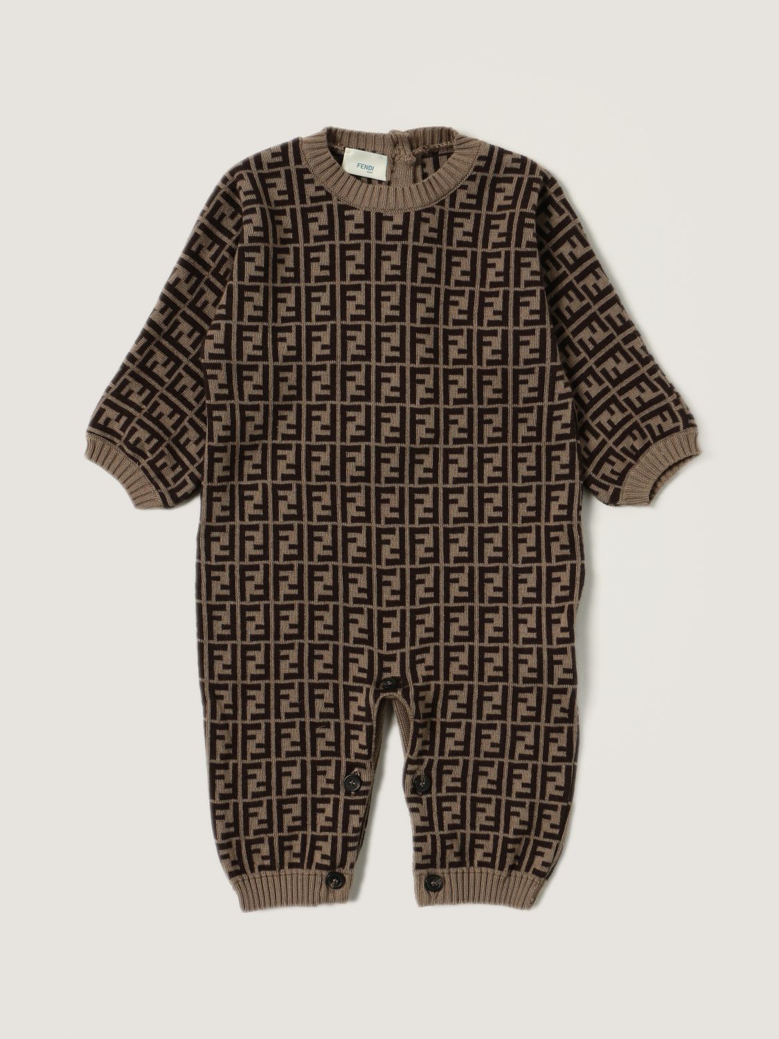 Tracksuits Fendi: Long Fendi jumpsuit in cotton and cashmere with FF logo brown 1