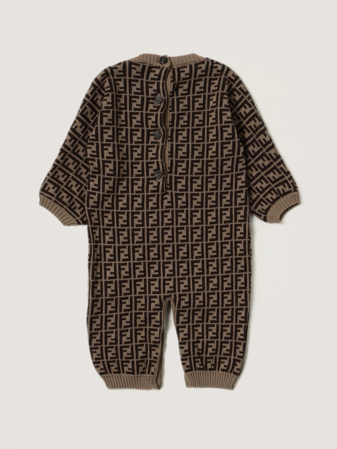 Tracksuits Fendi: Long Fendi jumpsuit in cotton and cashmere with FF logo brown 2