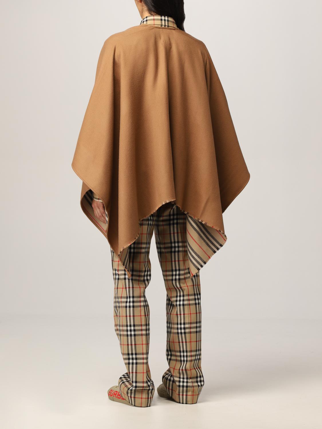 BURBERRY: cape in wool with striped pattern - Camel | Burberry cape 8015654  online on 