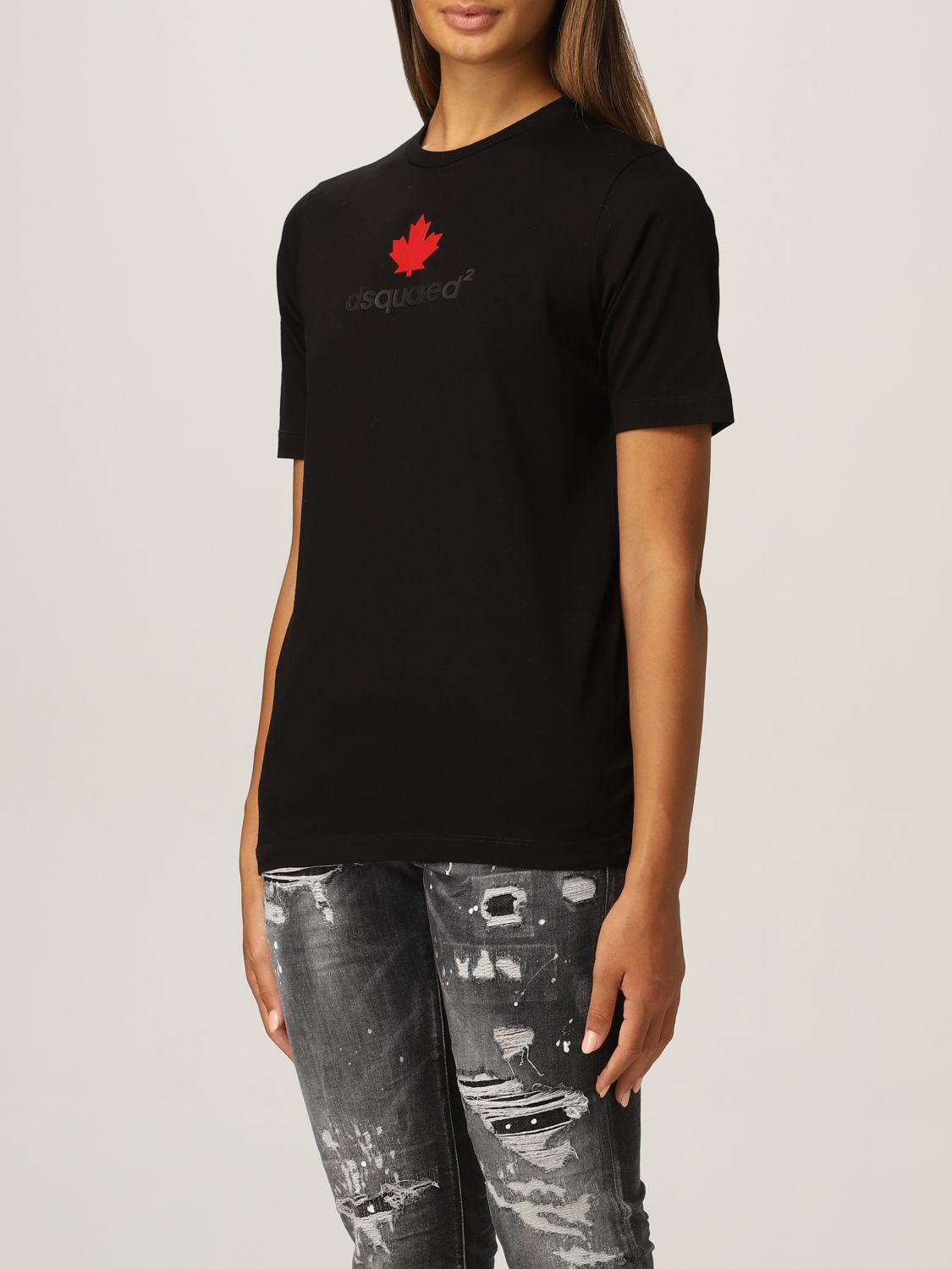Donna Abbigliamento da T-shirt e top da T-shirt T-shirt in cotone con logo di DSquared² in Nero 