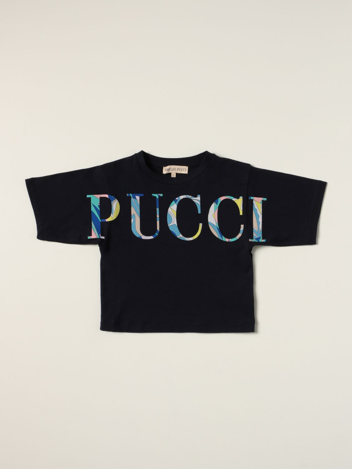 Emilio Pucci Logo Print Cotton T-shirt in Blue