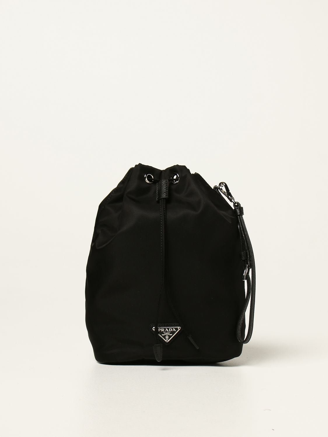PRADA: bucket bag in nylon - Black | Prada clutch 1NE369 R067 online on  