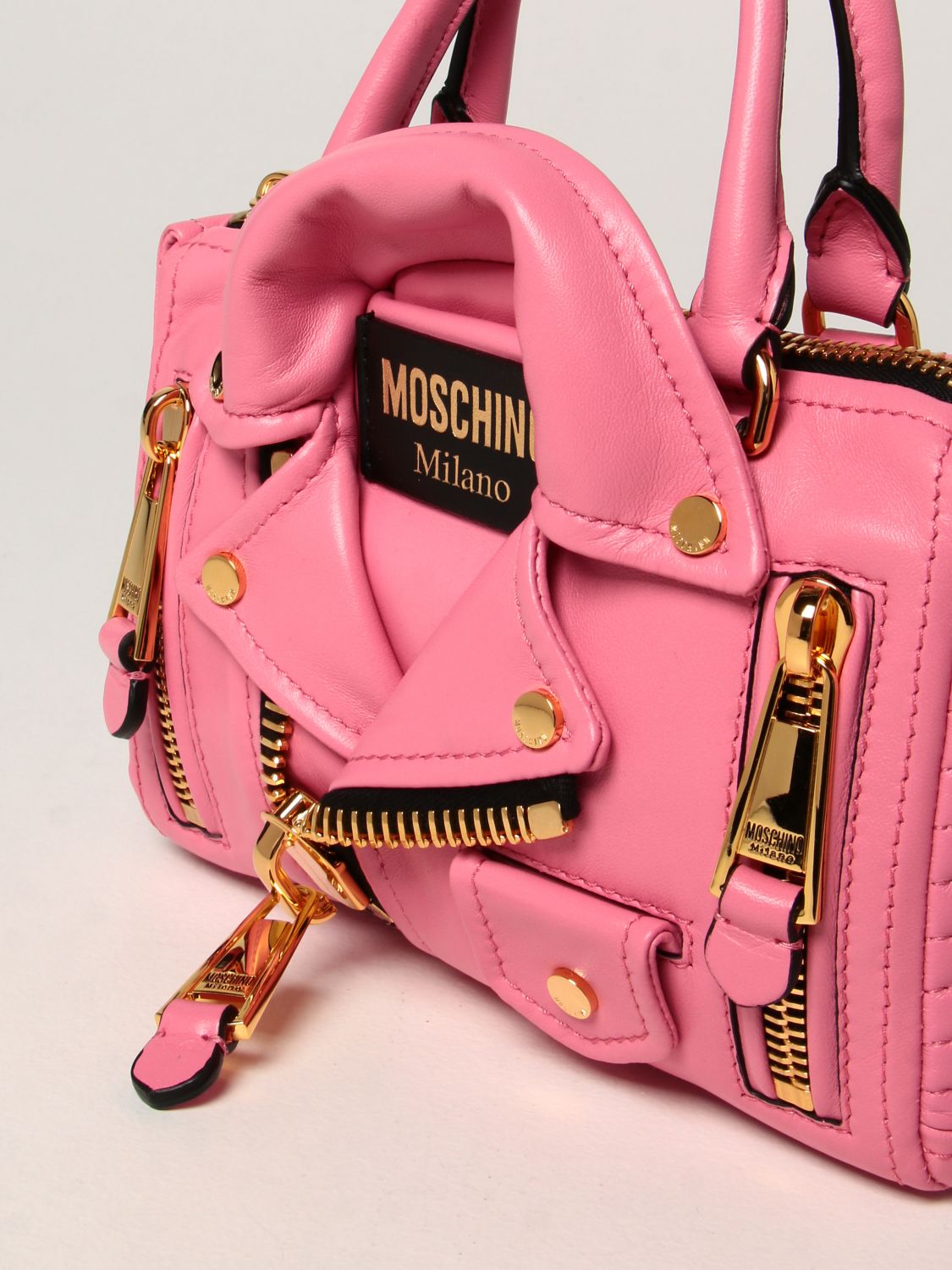 MOSCHINO COUTURE: biker bag in nappa leather - Pink | Moschino Couture ...