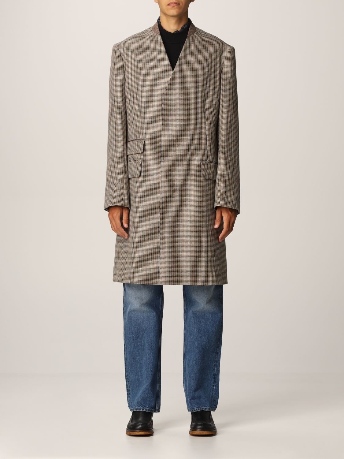 MAISON MARGIELA: men's coat in houndstooth wool - Black | Maison ...