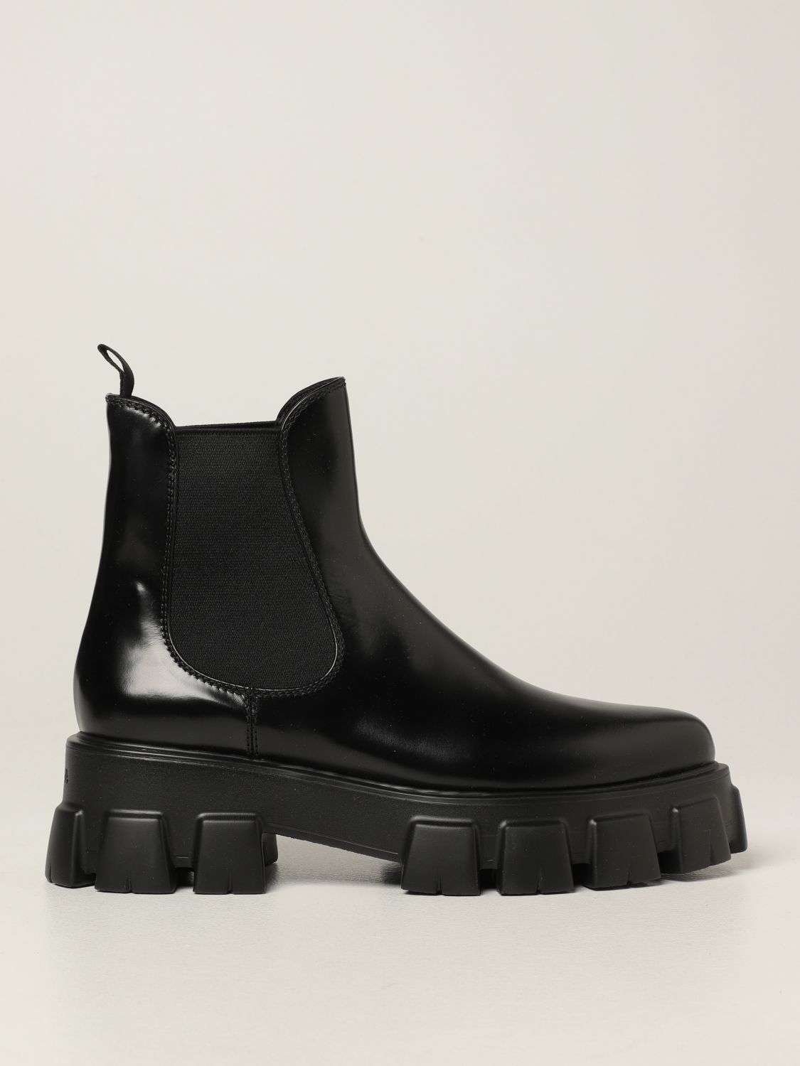PRADA: Monolith ankle boots in brushed leather | Flat Booties Prada ...