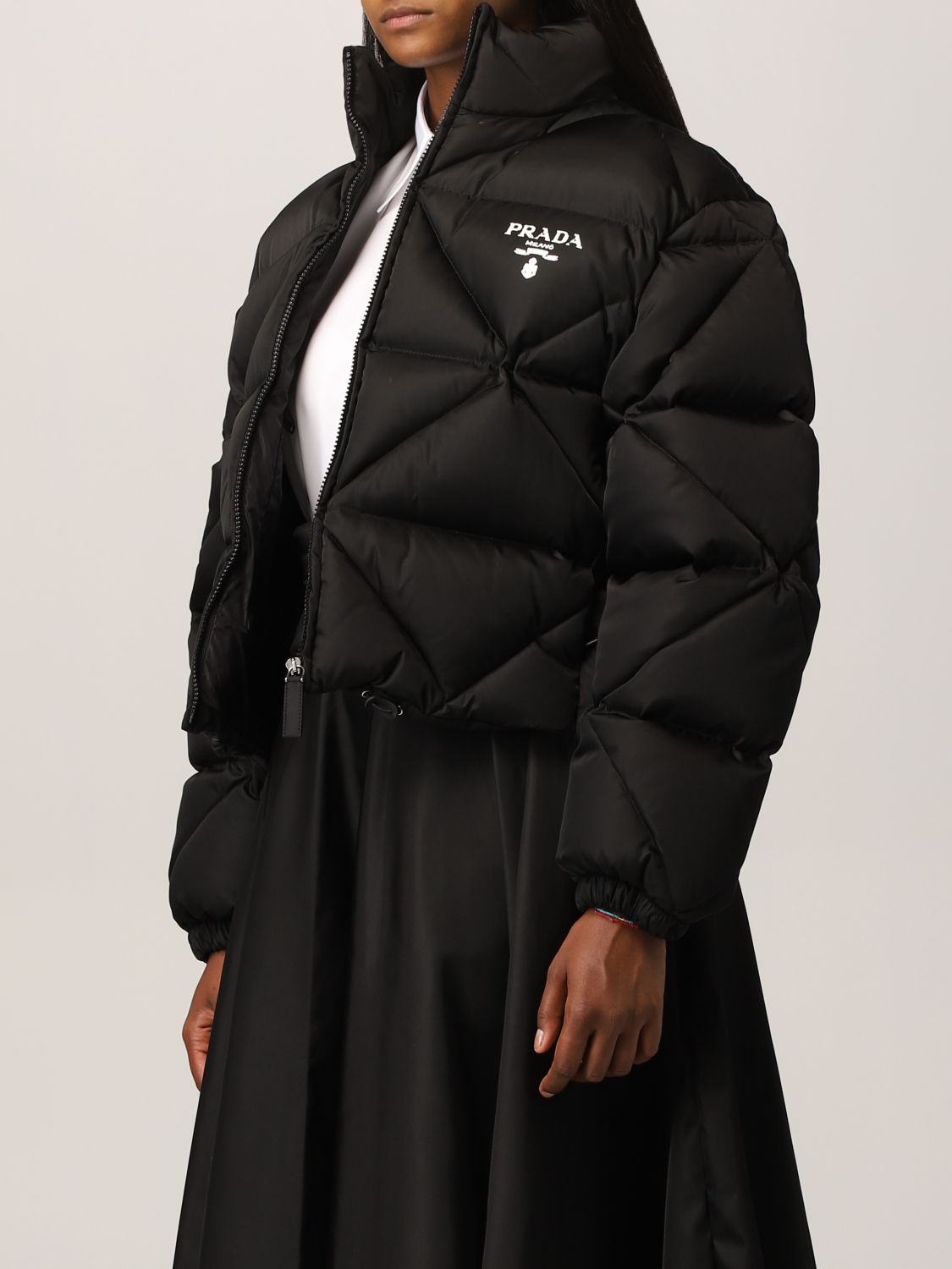 PRADA: down jacket in cropped nylon | Jacket Prada Women Black | Jacket ...