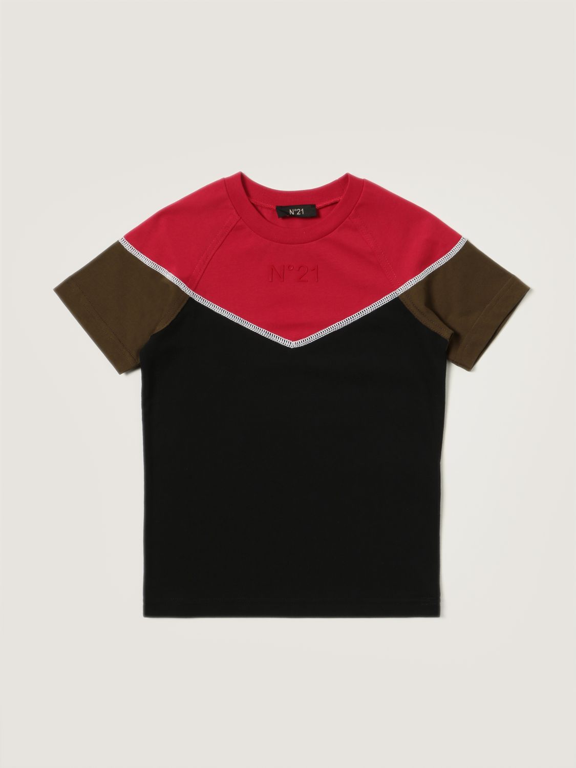 T-shirt N° 21: N ° 21 color block cotton T-shirt black 1