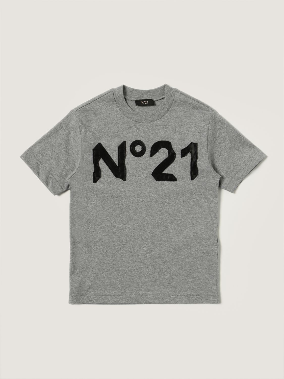 T-shirt N° 21: N ° 21 cotton T-shirt with applied logo grey 1