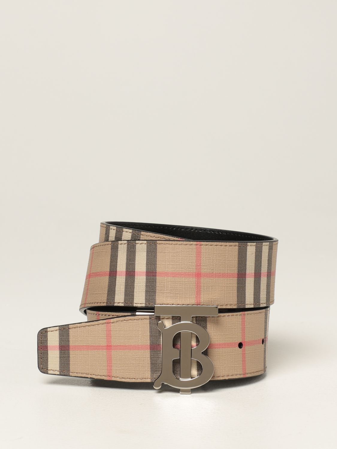 BURBERRY: belt in E-canvas with check pattern - Beige