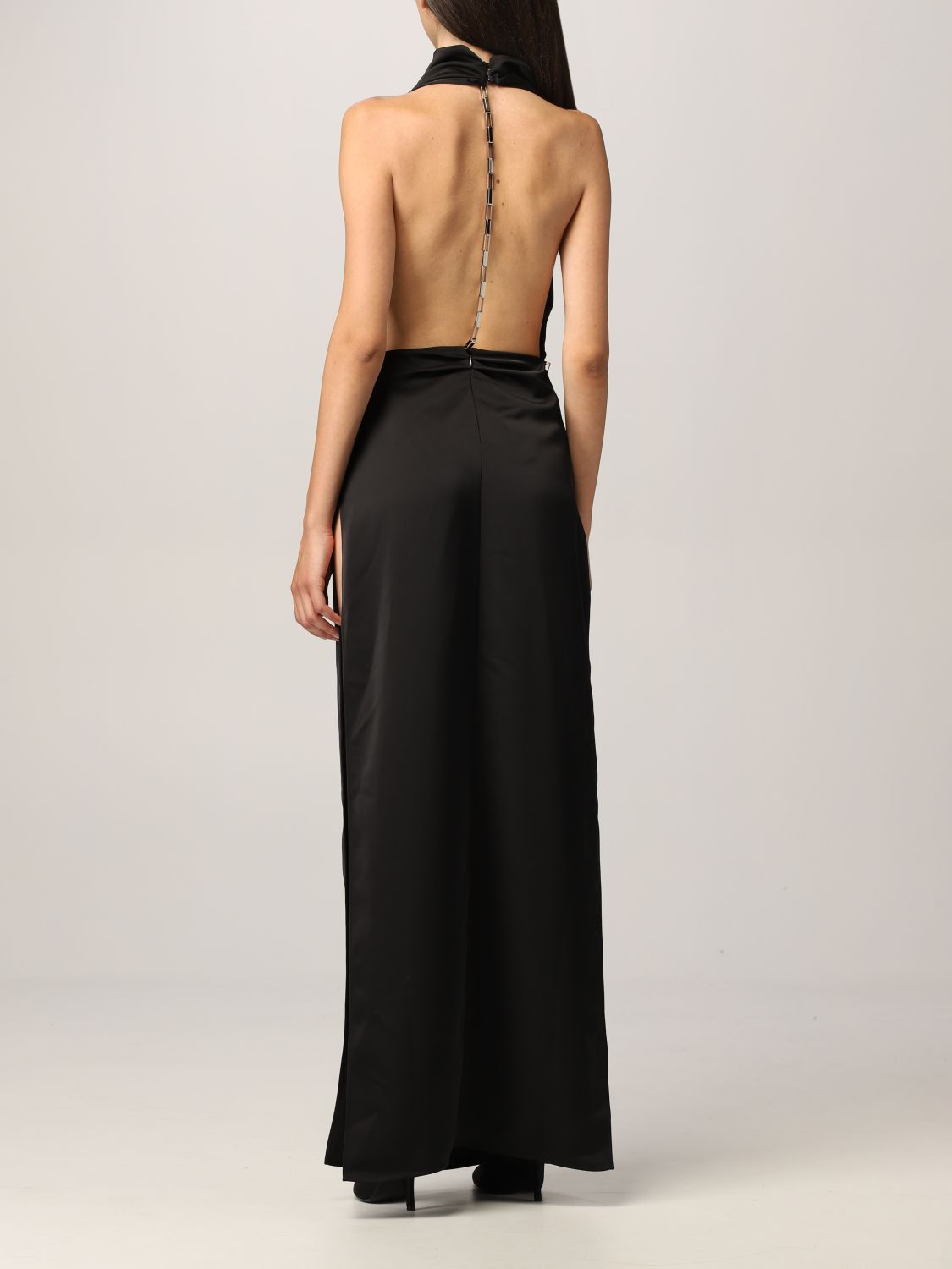 THE ATTICO: long dress with chain details - Black | The Attico dress ...