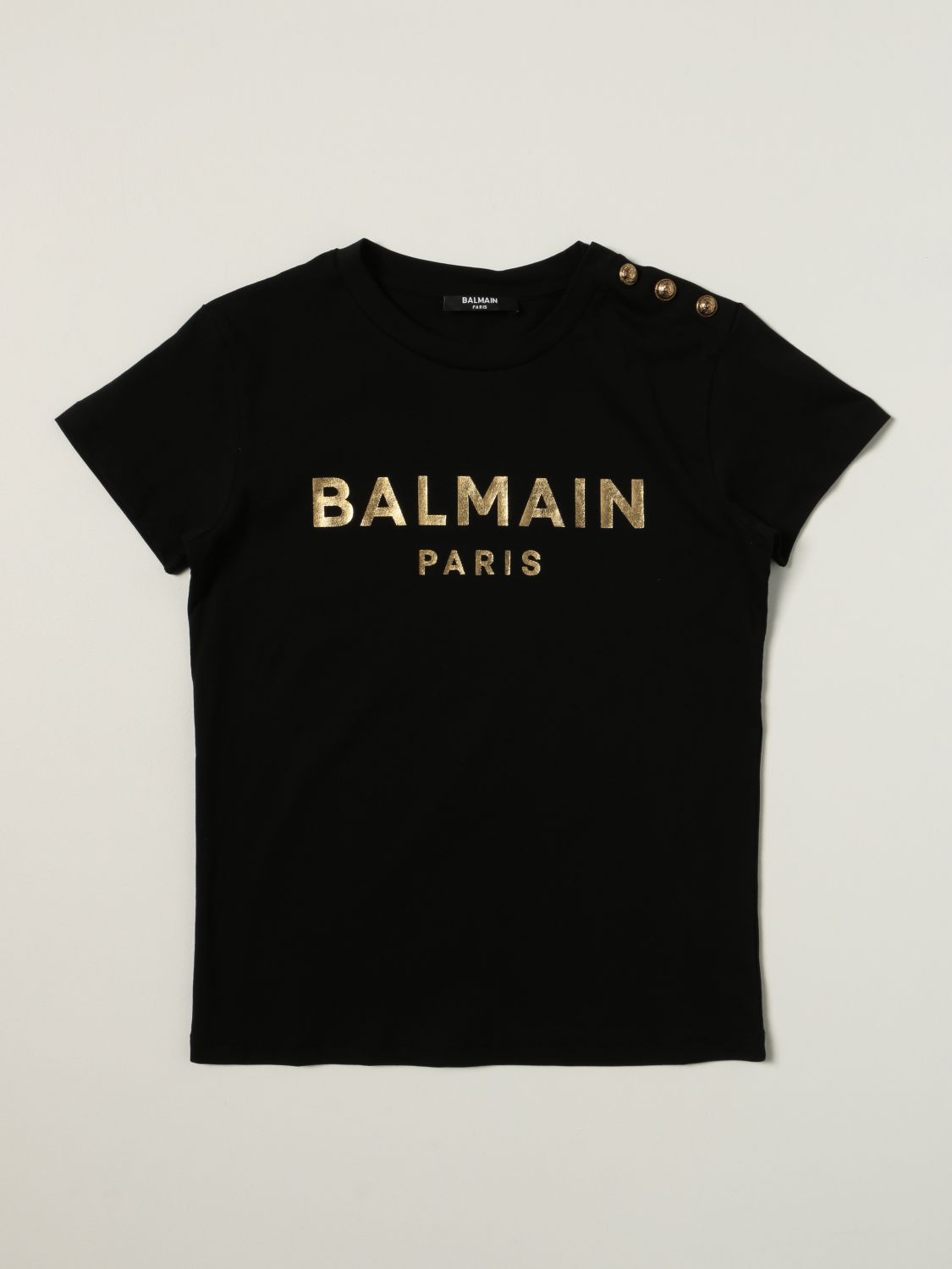 BALMAIN: cotton T-shirt with laminated logo - Black | Balmain t-shirt ...