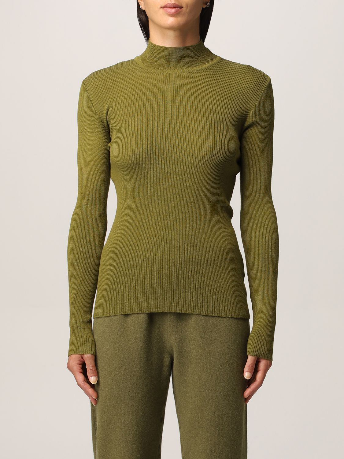ALBERTA FERRETTI: ribbed virgin wool sweater - Green | Alberta Ferretti ...