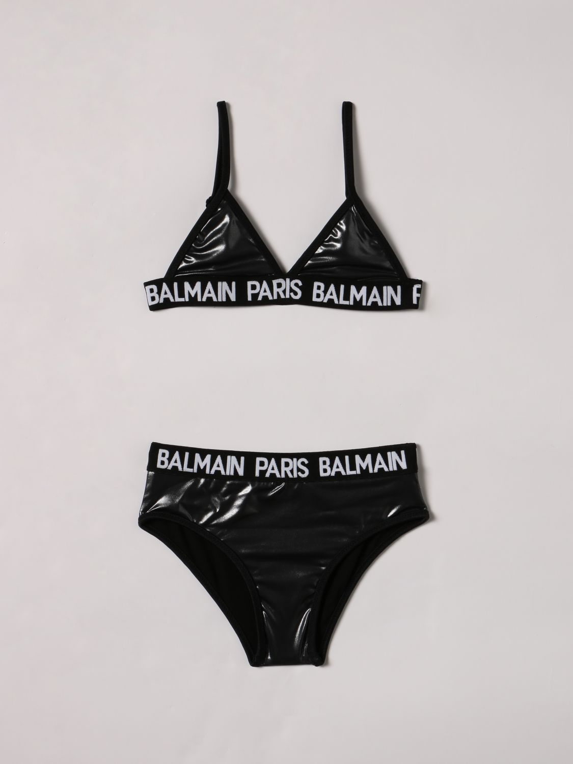 Swimsuit Balmain: Shiny Balmain bikini set black 1
