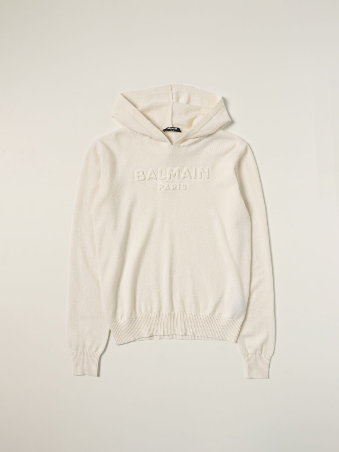 Taktil sans gaben fange BALMAIN: hoodie with embossed logo - White | Balmain sweater 6P9510W0018  online on GIGLIO.COM