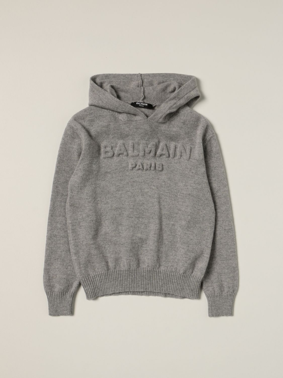 BALMAIN: hoodie with logo | Sweater Balmain Kids Grey Sweater 6P9510W0032 GIGLIO.COM