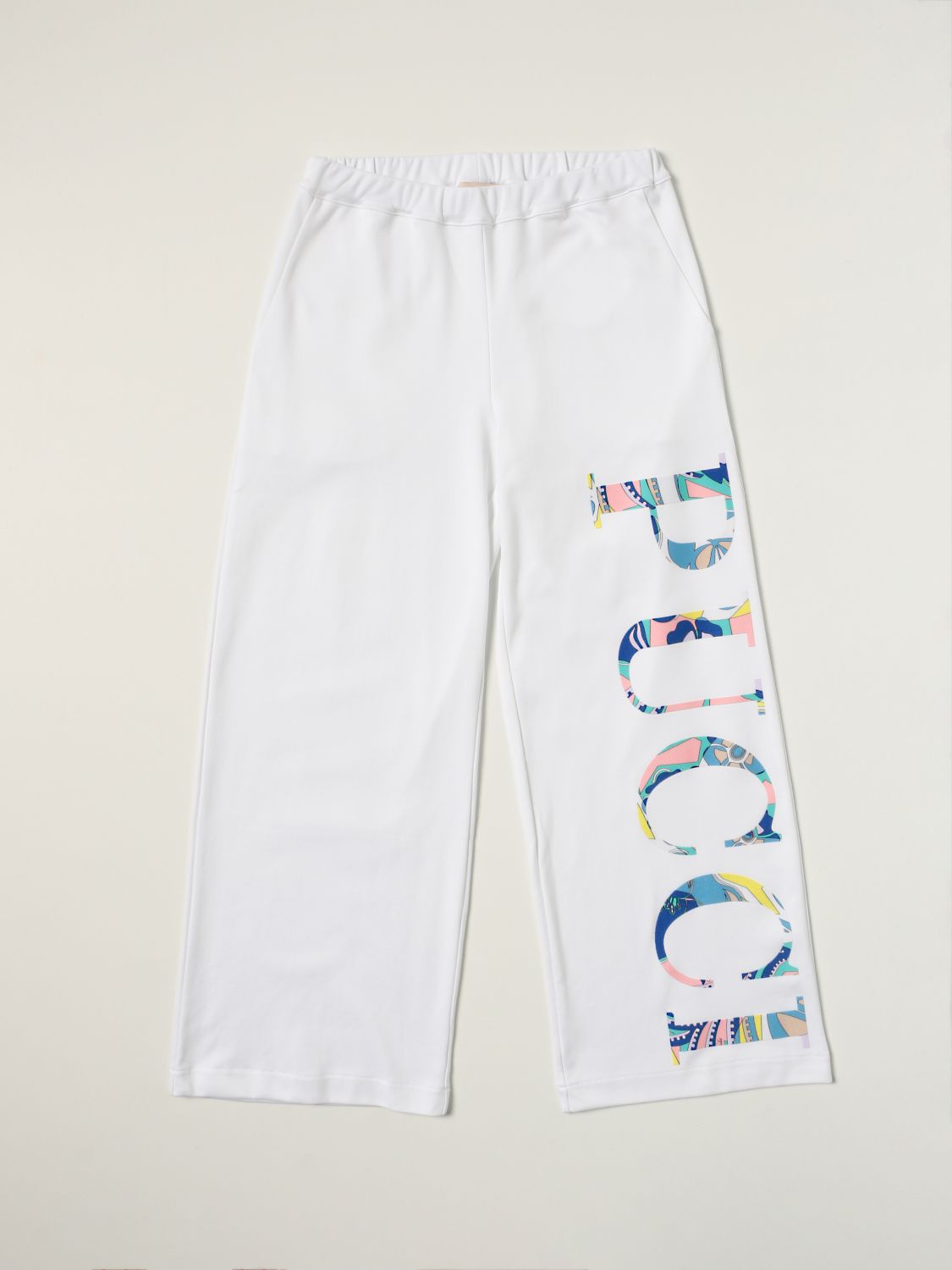 EMILIO PUCCI: jogging pants with big logo - White | Emilio Pucci pants  9P6081 J0013 online on 