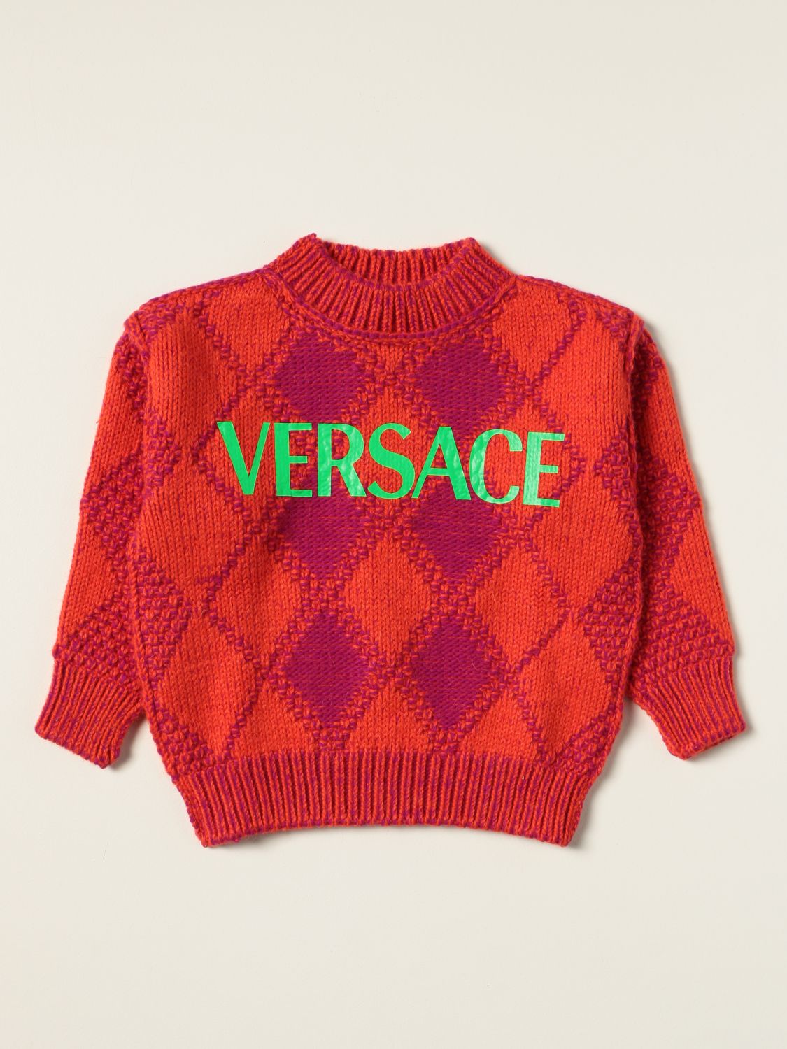 Kids' Versace Young Diamond Logo Sweater In Orange
