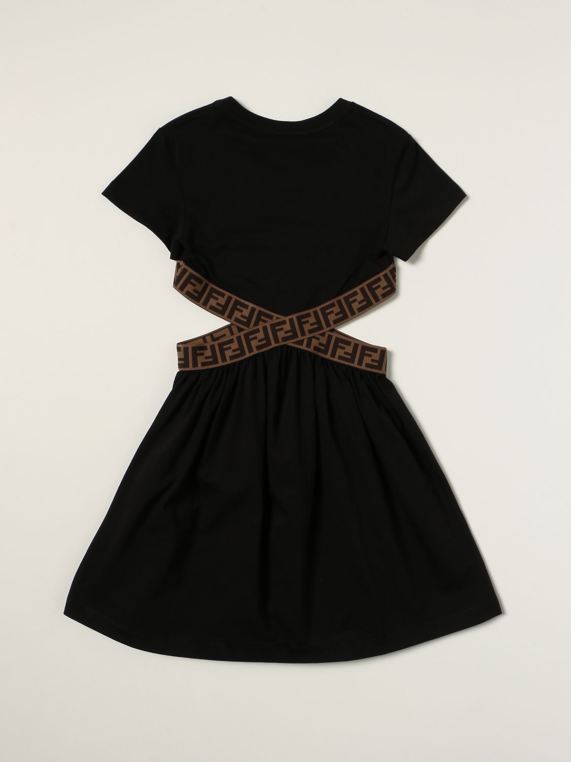 FENDI: cut-out cotton dress | Dress Fendi Kids Black | Dress Fendi