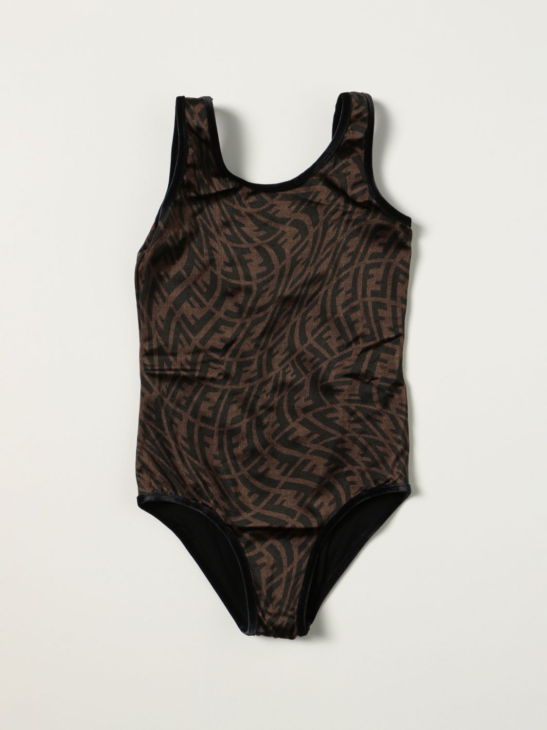 Swimsuit Fendi: Fendi one-piece swimsuit with all-over Vertigo logo tobacco 1