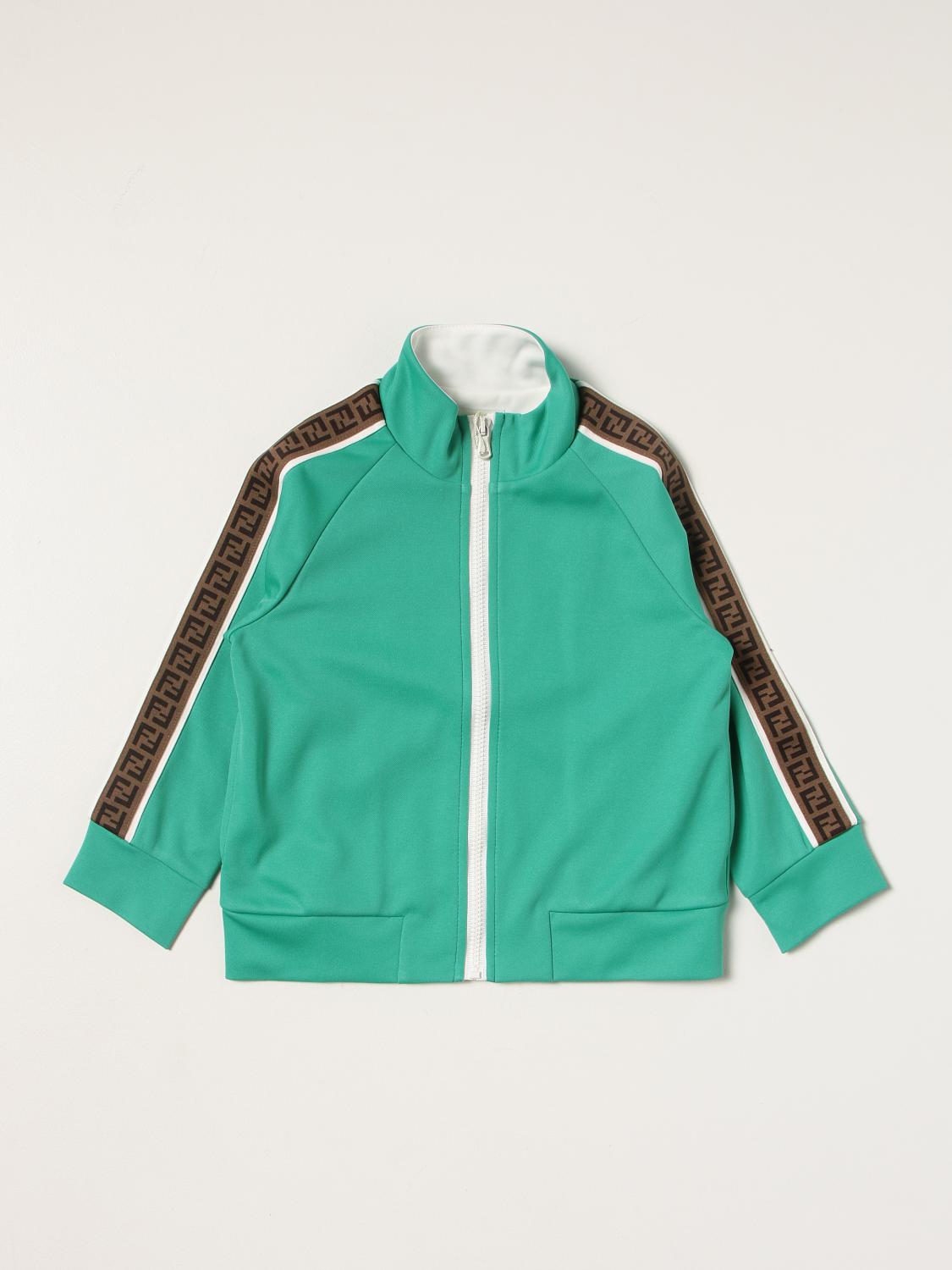 FENDI: Felpa in misto cotone con bande FF - Turchese | Maglia Fendi JUH016  A69D GIGLIO.COM
