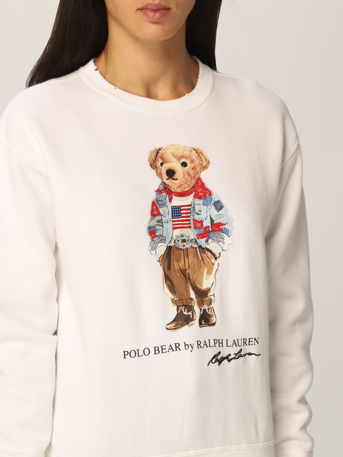 POLO RALPH LAUREN: crewneck sweatshirt with teddy bear - White | Polo ...