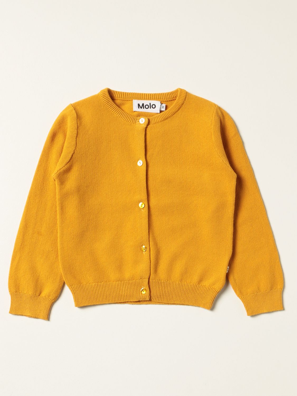Sweater Molo: Molo basic cardigan in cotton mustard 1