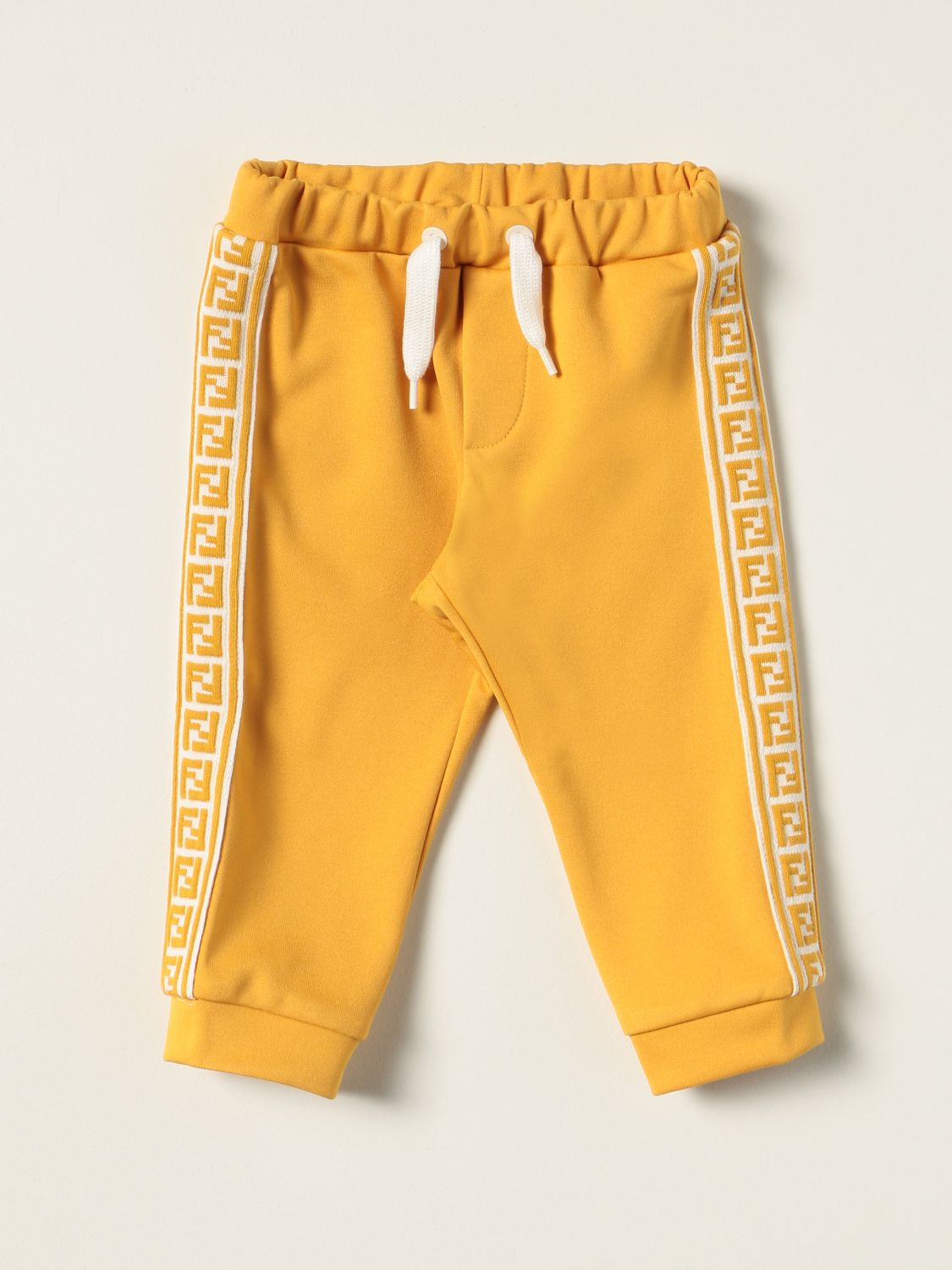 Pants Fendi: Fendi jogging pants in cotton blend with FF bands mustard 1
