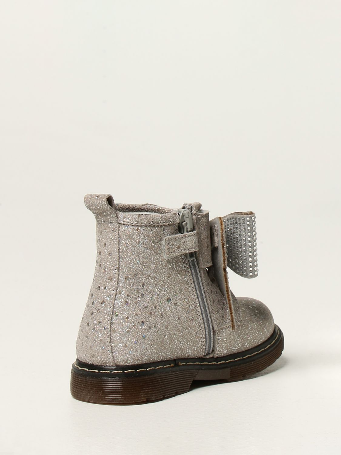 Shoes Monnalisa: Monnalisa laminated ankle boots with rhinestone bow grey 3