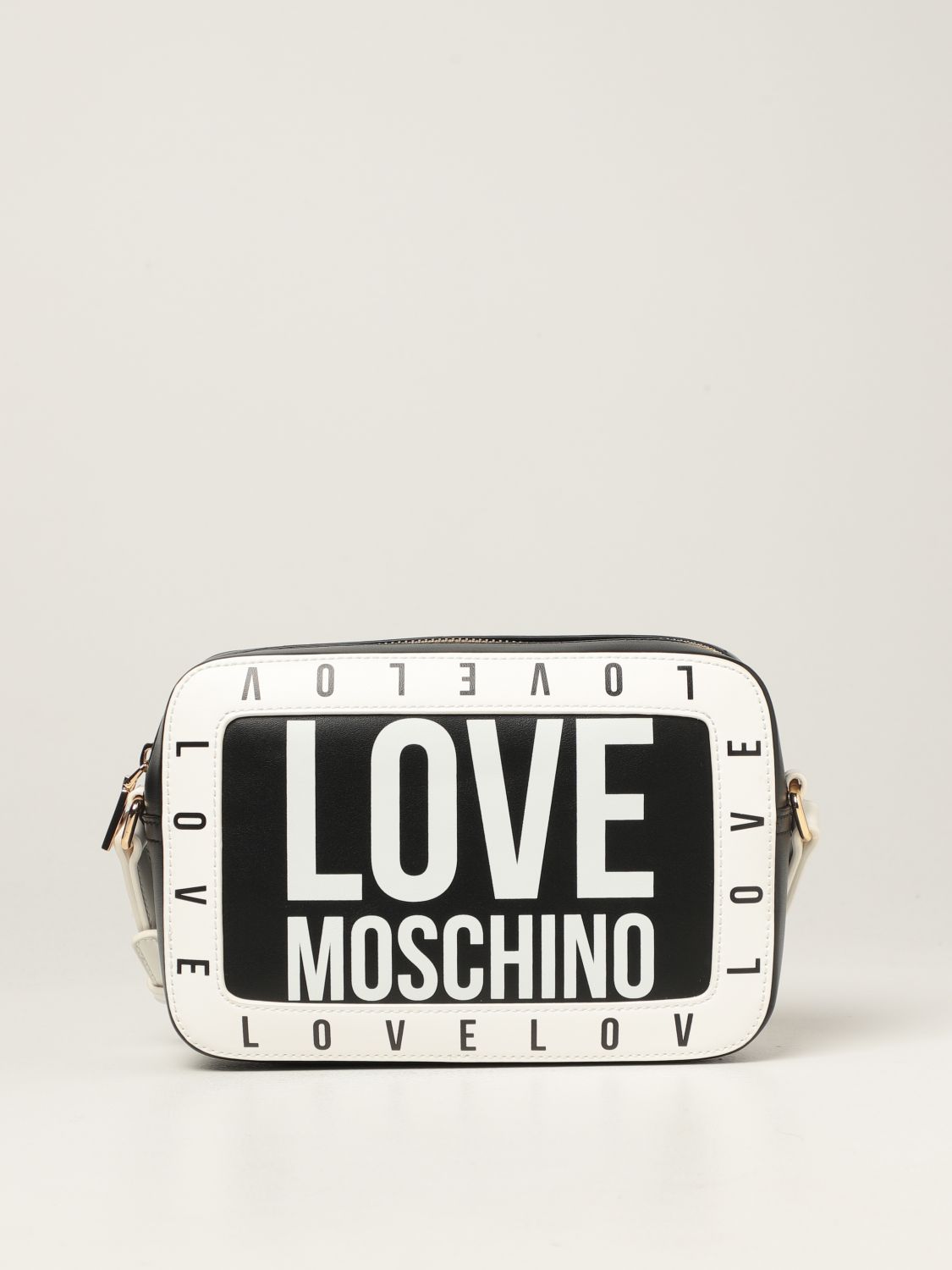 LOVE MOSCHINO: bag in two-tone synthetic leather with logo - Black ...