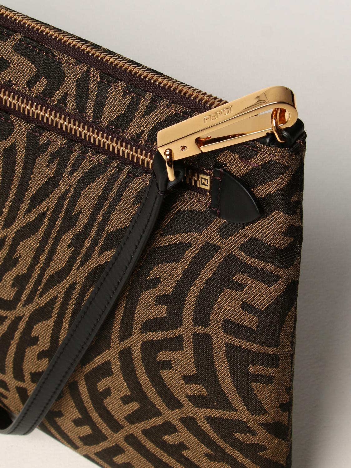 FENDI: pouch in jacquard fabric with Vertigo logo - Brown | Fendi