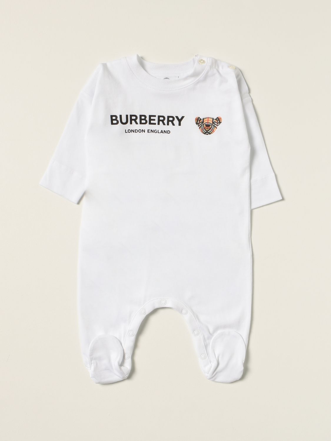 Tracksuits Burberry: Burberry footed jumpsuit with Thomas bear white 1