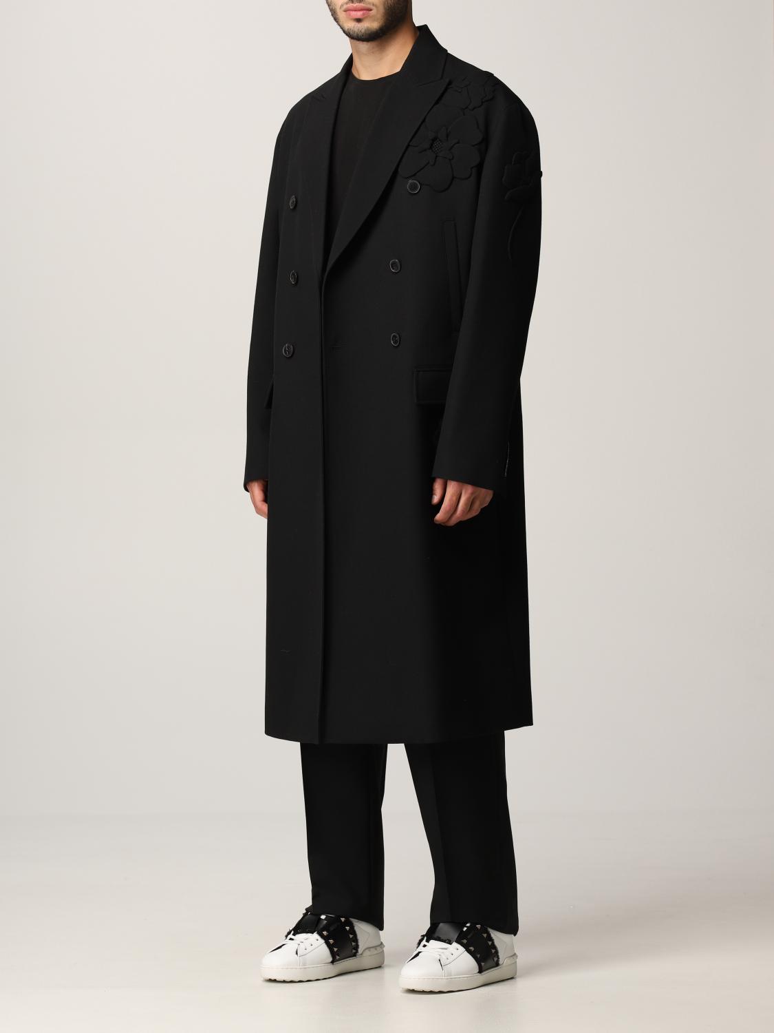 VALENTINO: Men's Garden coat in virgin wool with flowers - Black | Coat ...