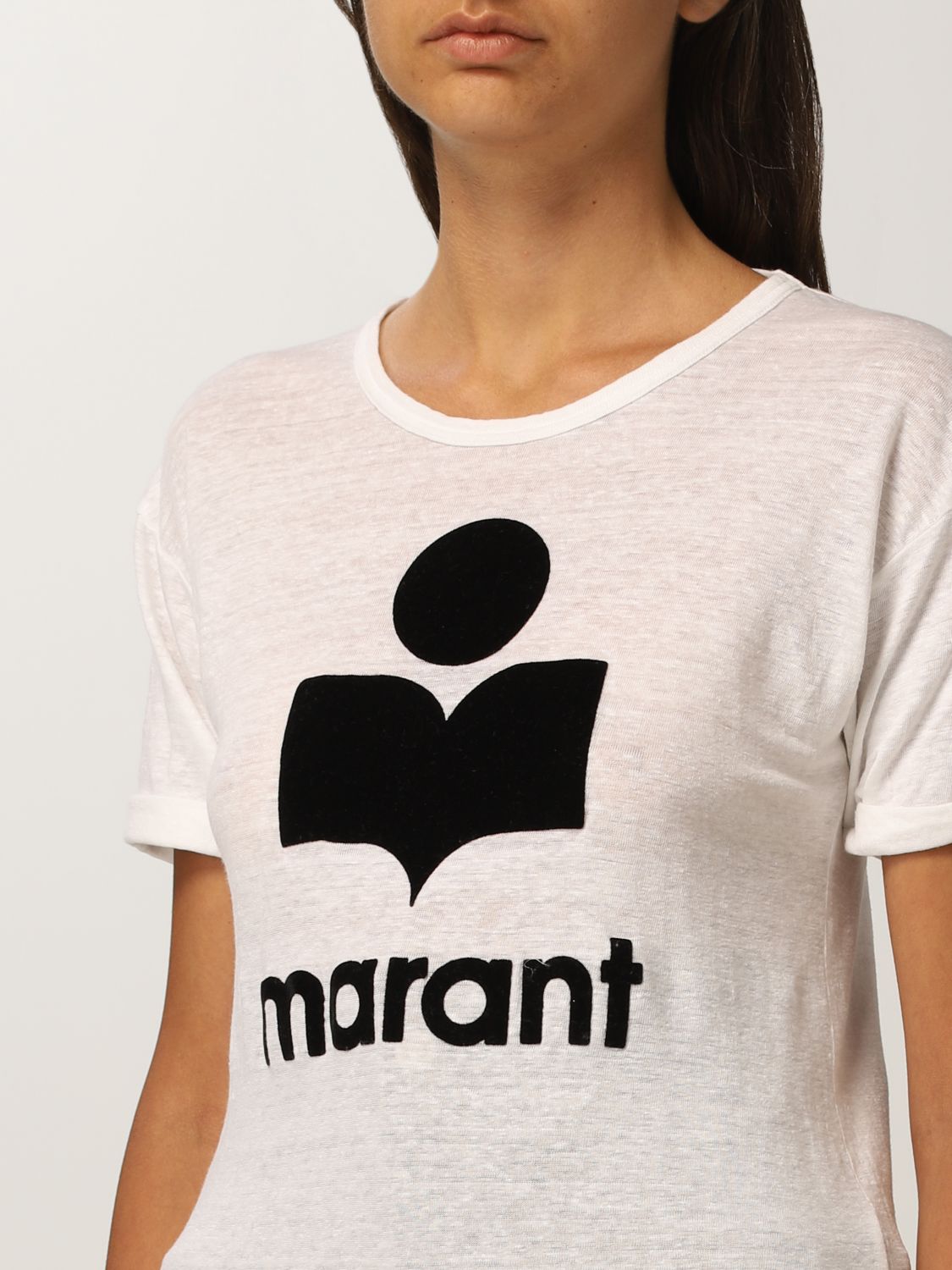 ISABEL MARANT ETOILE: Koldi linen t-shirt with logo T-Shirt Isabel Etoile Women White | T-Shirt Isabel Etoile TS029900M009E GIGLIO.COM