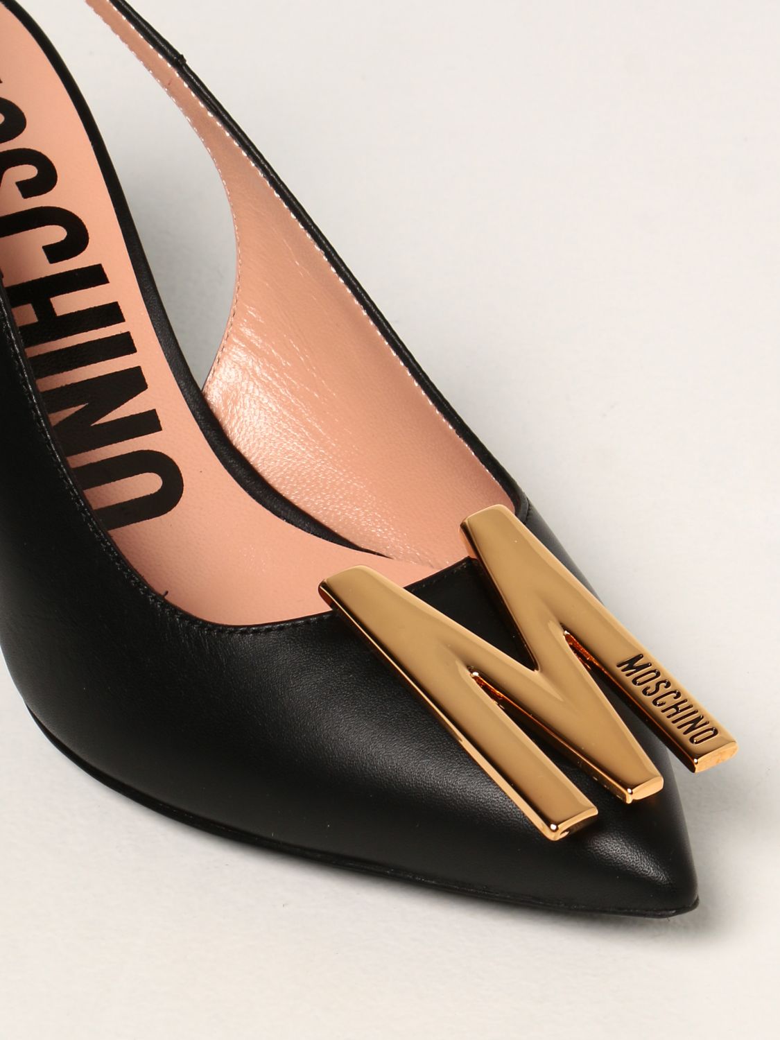 Escarpins Moschino Couture: Escarpins Moschino Couture en cuir avec logo noir 4