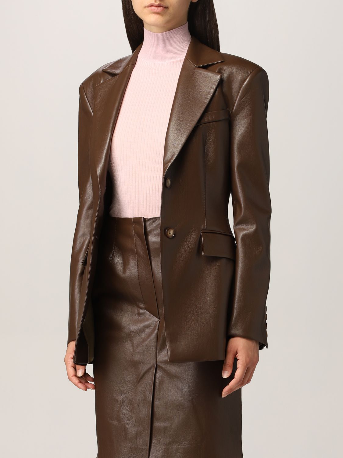 Blazer Nanushka: Nanushka jacket in vegan leather brown 4