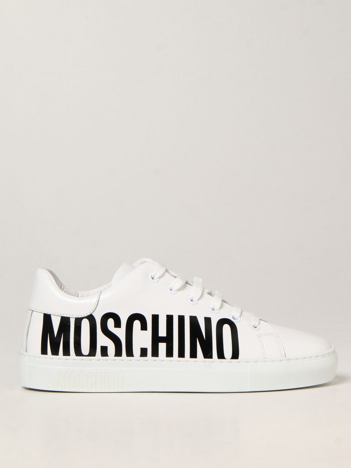 MOSCHINO COUTURE: sneakers in leather with logo - White | Moschino ...