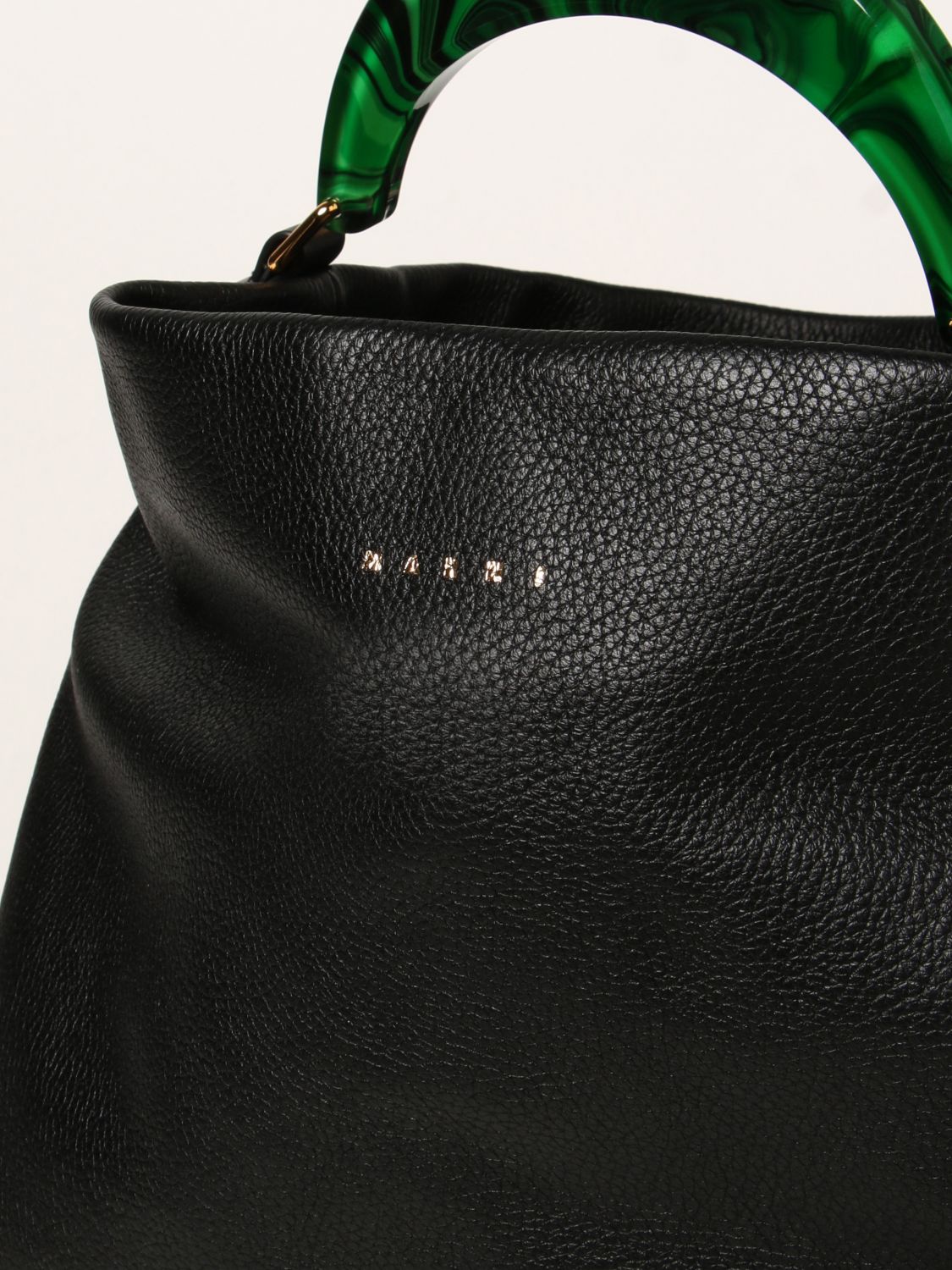 MARNI: hobo bag in textured leather - Black | Marni tote bags 