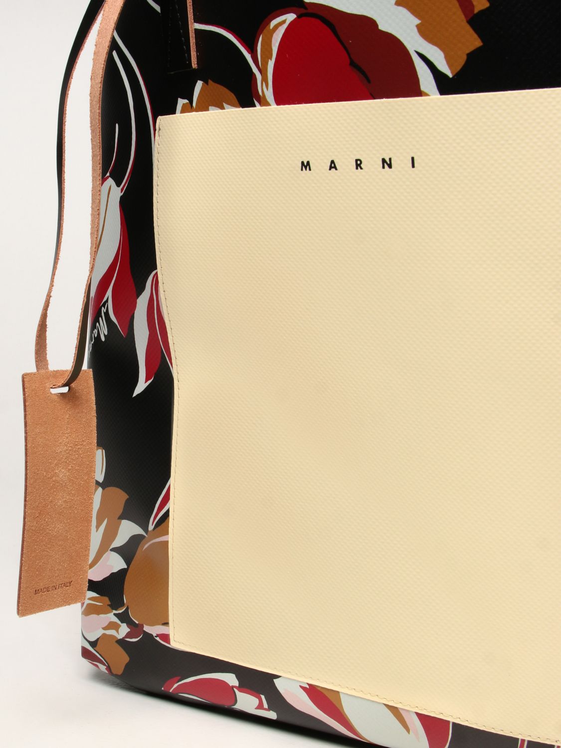 MARNI: tote shopping bag with logo - Black | Tote Bags Marni