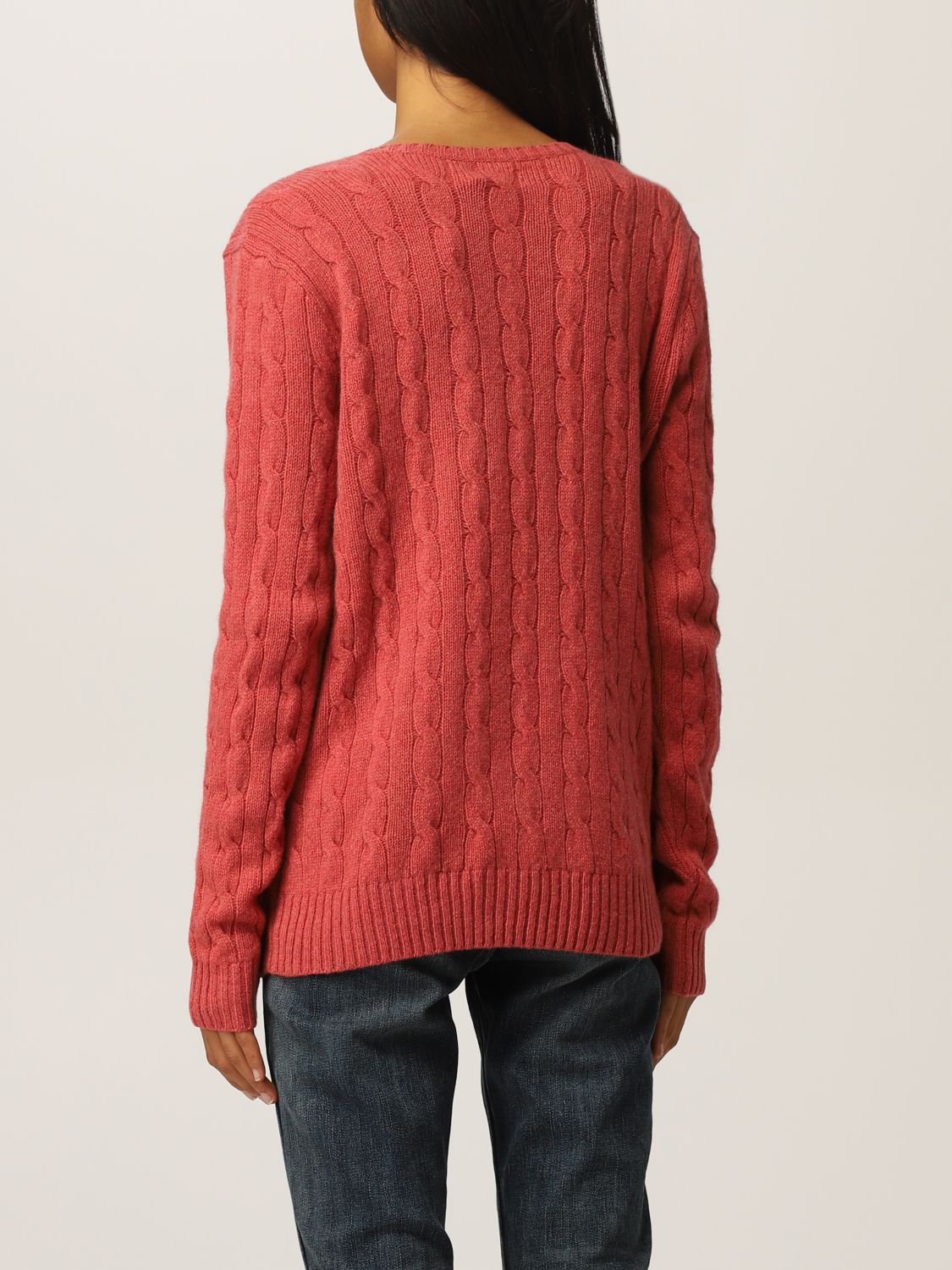 POLO RALPH LAUREN: v-neck sweater in cable-knit wool - Pink | Polo Ralph  Lauren sweater 211508656 online on 