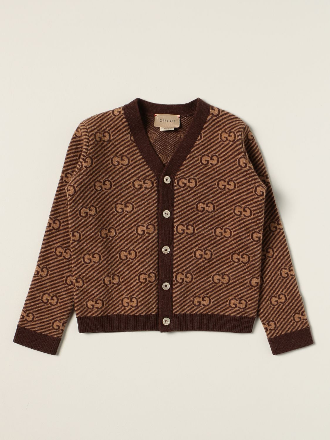 Jumper Gucci: Gucci cardigan in all-over GG wool brown 1